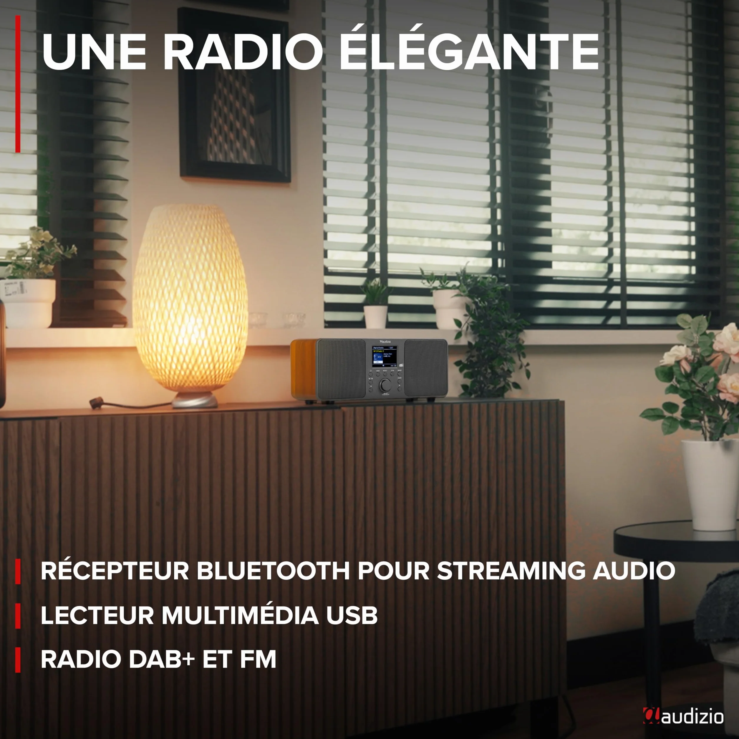 Audizio Genua Radio DAB+ Bluetooth 5.0 Gris Foncé Écran Couleur 2,8" Deux Haut-Parleurs Sortie Casque Port USB Télécommande