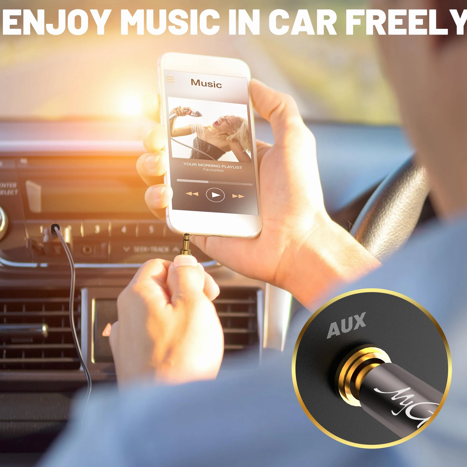 5m Câble auxiliaire jack 3,5 mm,Câble jack audio stéréo,pour voiture, écouteurs, téléphone portable, tablettes, haut-parleurs, lecteurs MP3/MP4, etc.avec 5 serre-câbles