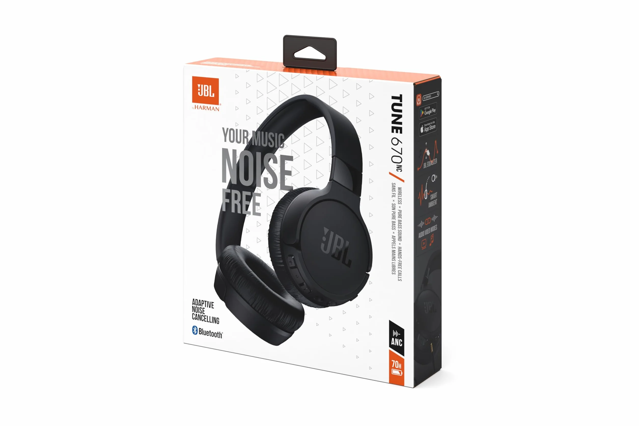 JBL Tune 670NC Casque supra-auriculaire sans fil, autonomie jusqu'à 70 h, Réduction de Bruit Adaptative, Smart Ambient, noir