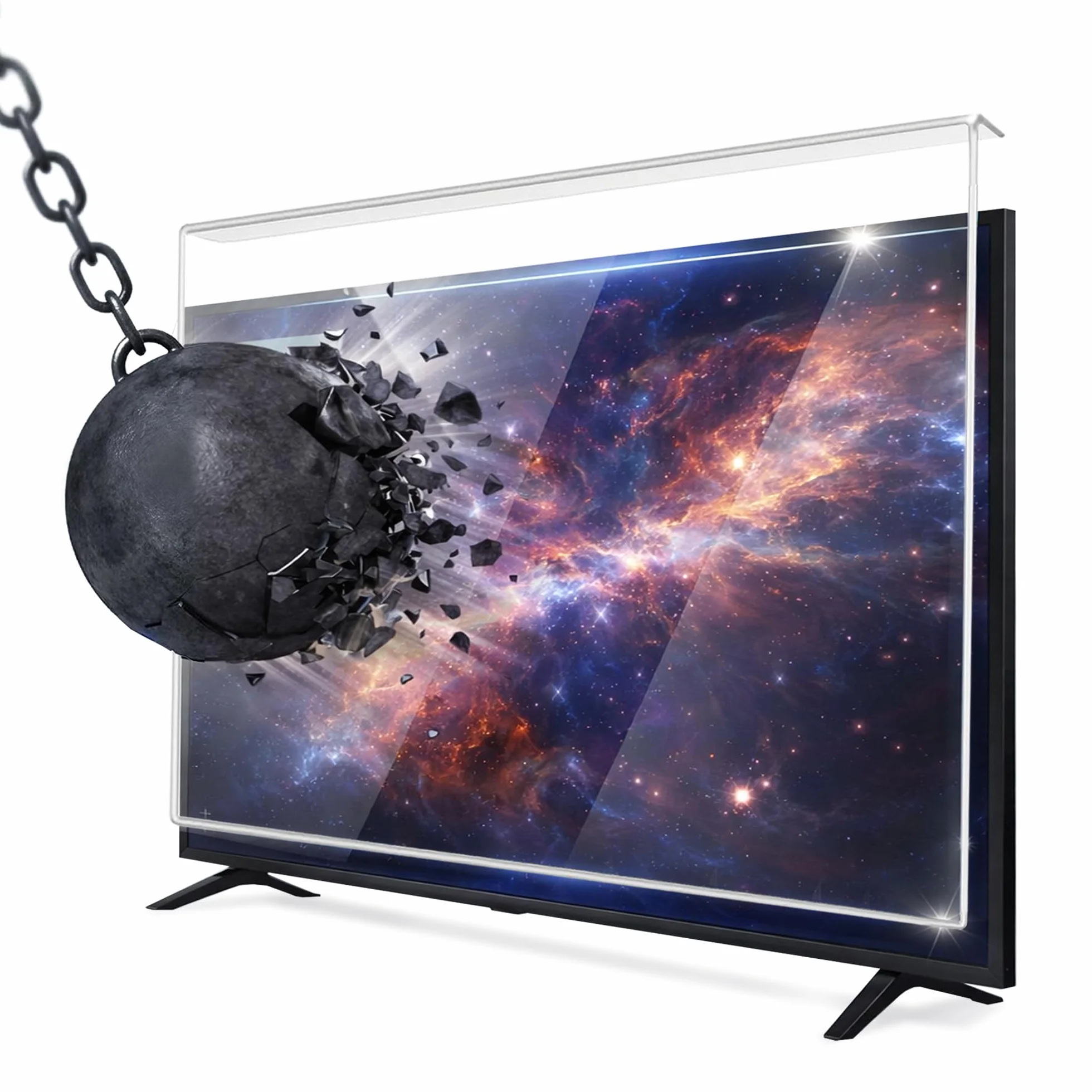 Protection d'écran pour téléviseurs 190 pouces (75 pouces) - Fixation et suspension - Anti-rayures - Compatible LCD, LED, OLED 4K, QLED