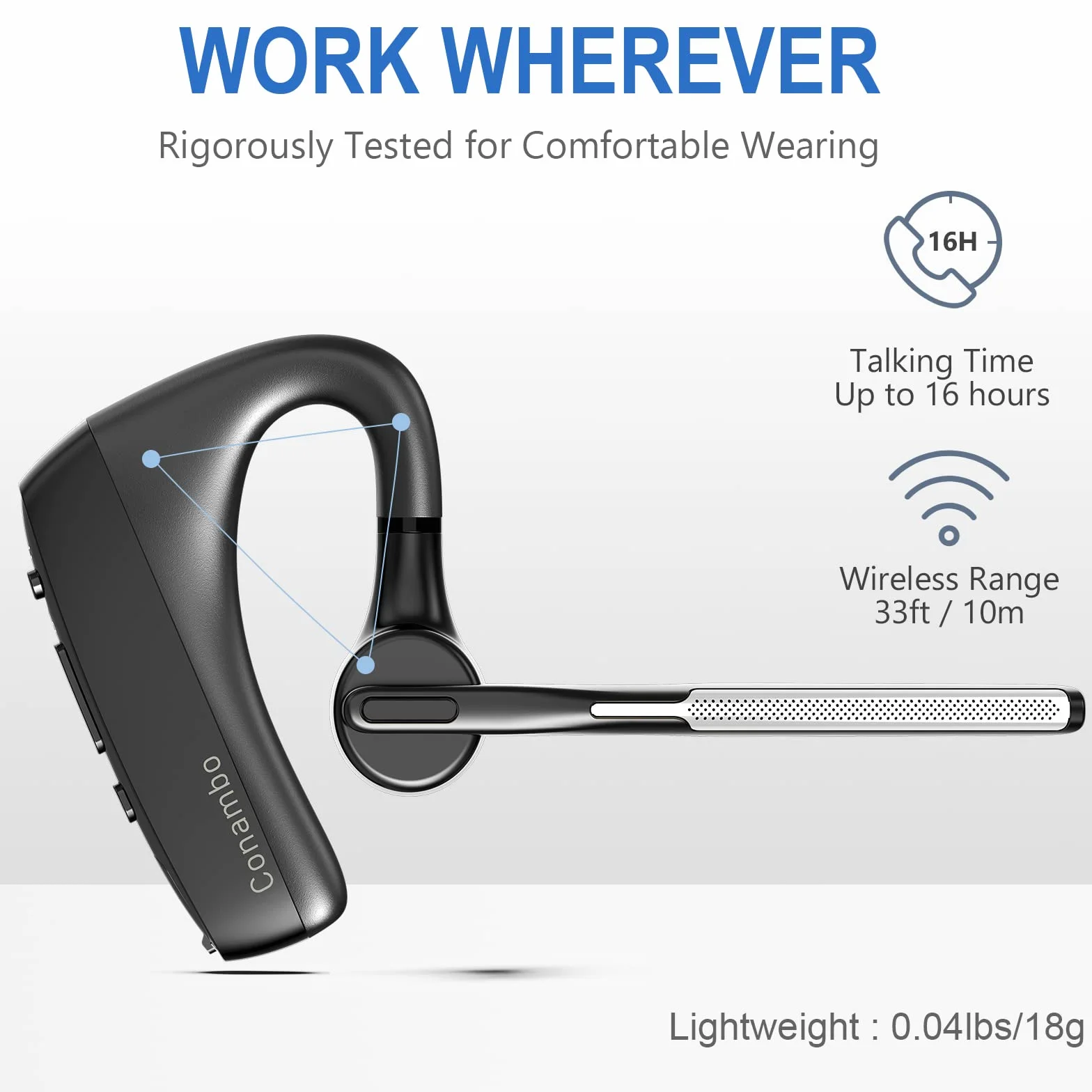 Oreillette Bluetooth V5.1,oreillette Bluetooth antibruit CVC8.0 Double Micro Mains Libres Confortable écouteur 240 Heures en Veille pour Samsung iPhone Affaires/entraînement/Conduite