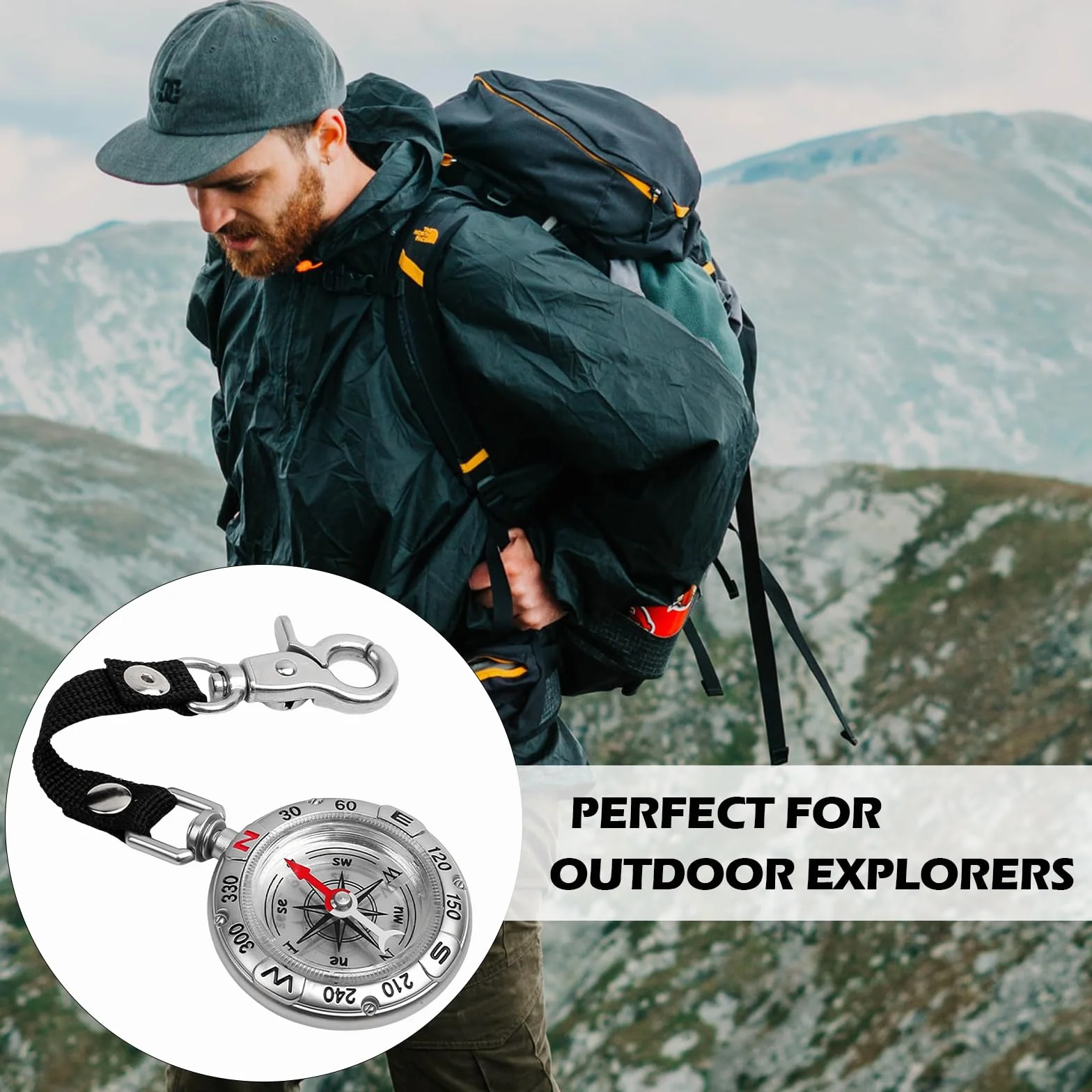 Boussole portable vintage avec mousqueton pour alpinisme randonnée