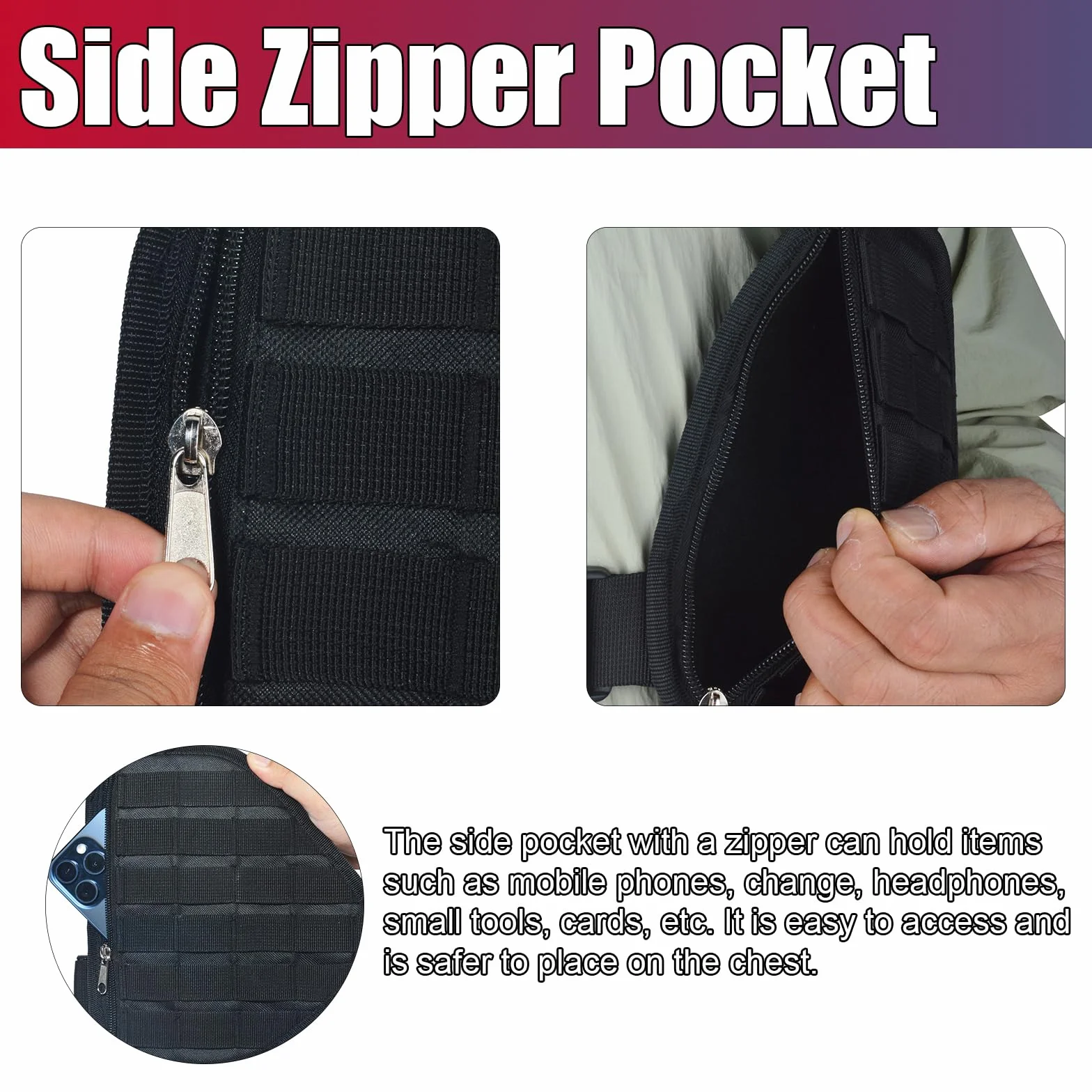 Pochette Molle Universelle, Support en Nylon avec Système Molle, Sac de Poitrine Molle pour Extérieur, Militaire, Équipement de Randonnée