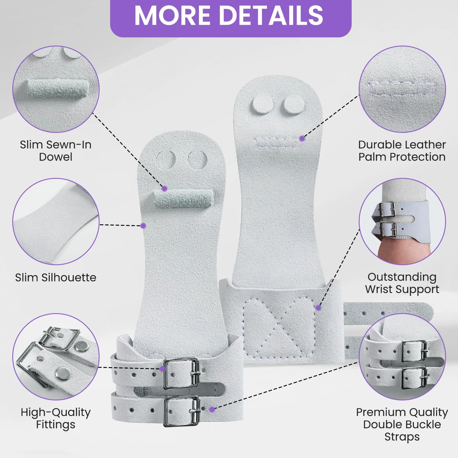 FINGER TEN Poignées de gymnastique en cuir à double boucle pour barres filles femmes avec bracelets support poignet entraînement haltérophilie