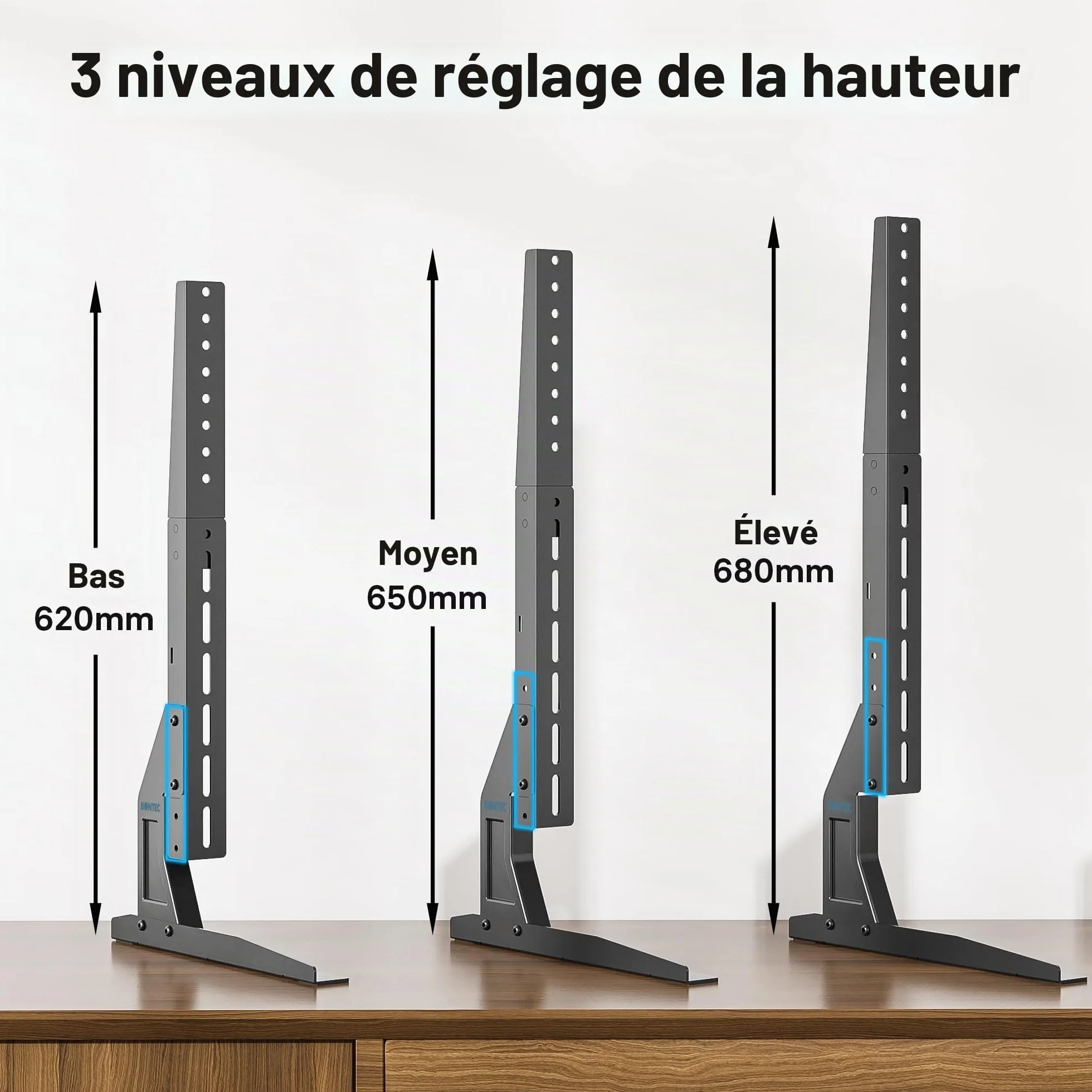 BONTEC Support TV sur Pied pour Téléviseurs 22-65 Pouces, Pied TV Universel avec Hauteur Ajustable, Capacité de Charge 50kg, Design Stable et Durable, Max. VESA 800x400mm