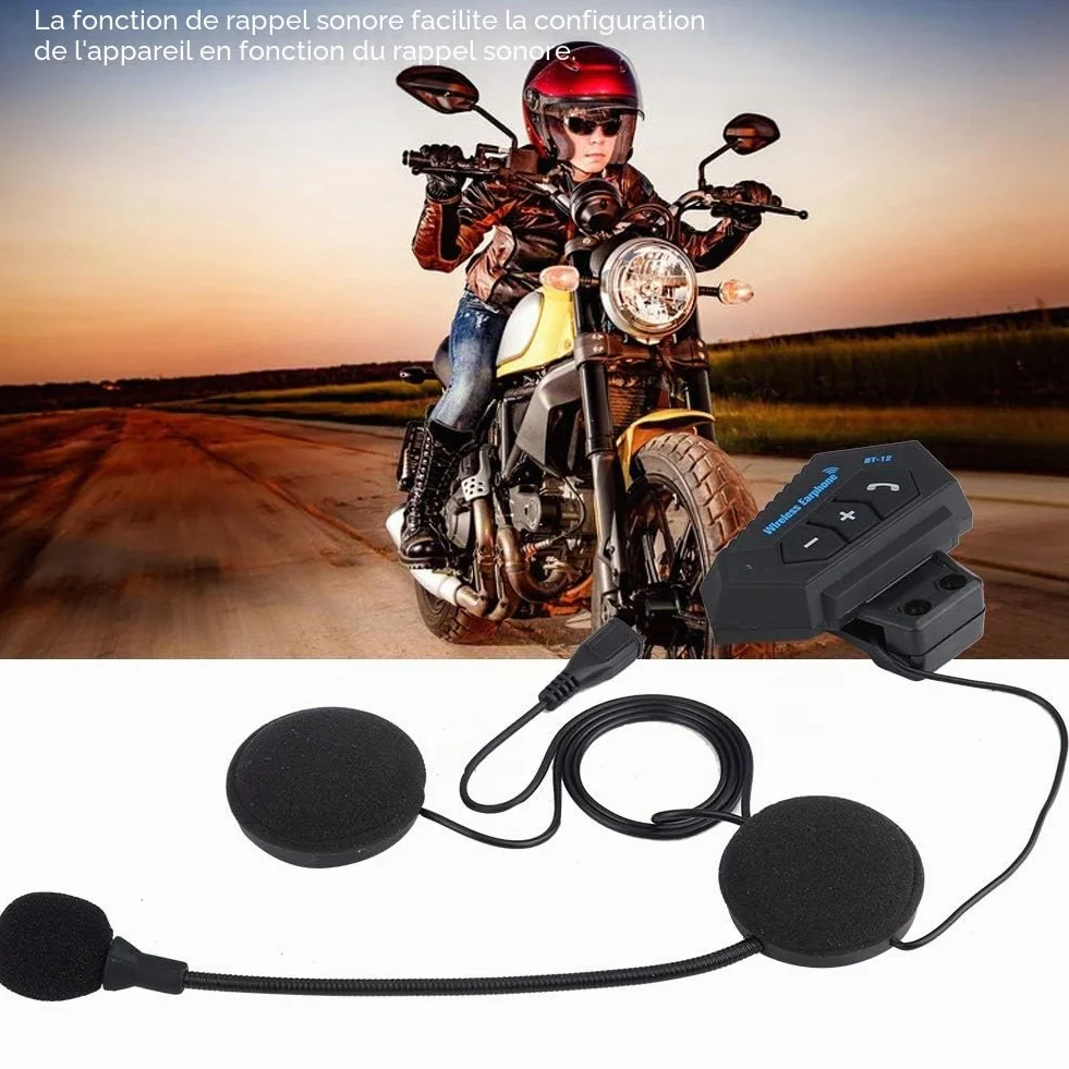 Intercom Moto, BT12 V5.0 + EDR/CSR Casque Bluetooth de Moto, Casques Bluetooth Haut-parleurs Soutien Appels Mains Libres