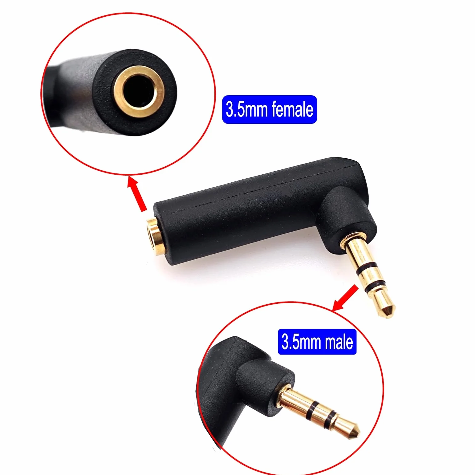 JZK 3,5 mm Adaptateur Jack coudé à 90°, convertisseur Audio stéréo TRS 3 pôles plaqué Or mâle vers Femelle, prolongateur Audio pour Casque AUX