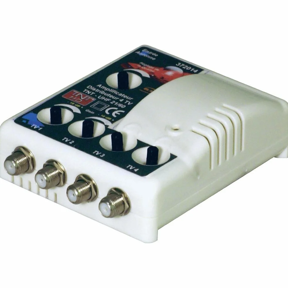 Elap 372014 Amplificateur TV TNT Intérieur 4 Sorties Filtre 4G Blanc