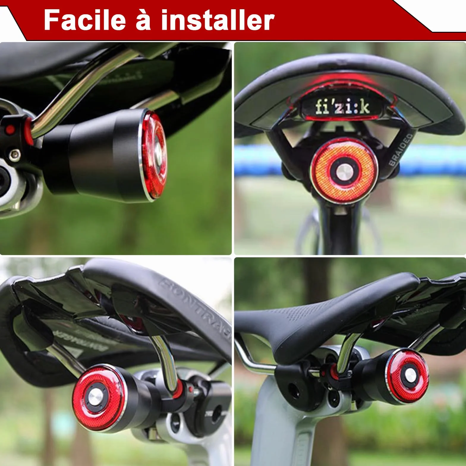 EBUYFIRE Feu arrière vélo Intelligent USB Rechargeable IPx6 Etanche 4 Modes LED