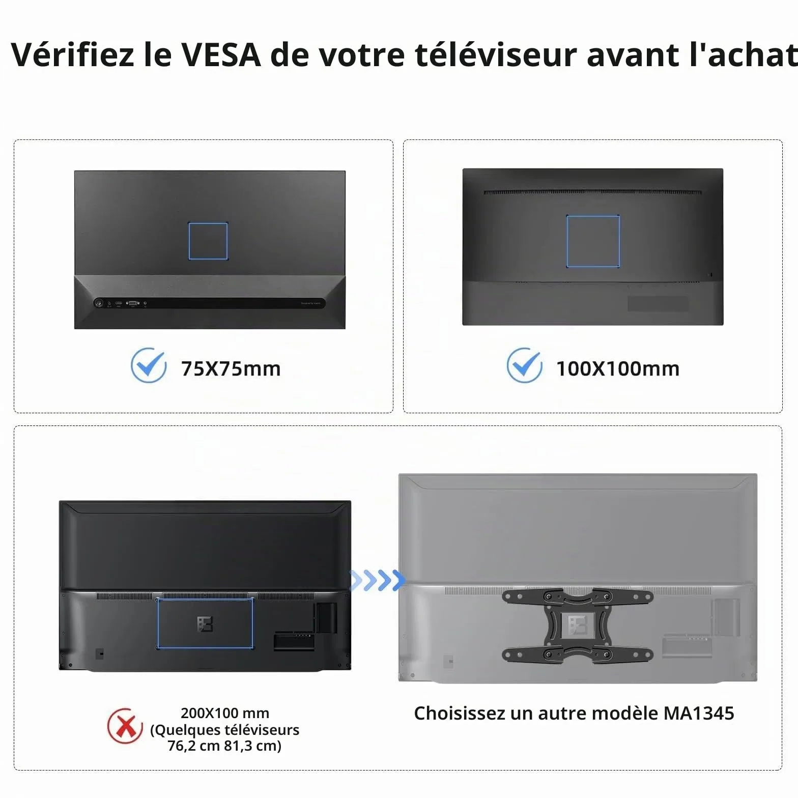 suptek Support TV Mural pour Moniteur et Télévision Plat/Incurvé de 15-32 Pouces, Rotation à 360° Inclinaison 20°, VESA 75x75 / 100x100mm jusqu'à 13 kg, Support Mural TV, Noir, MA2720