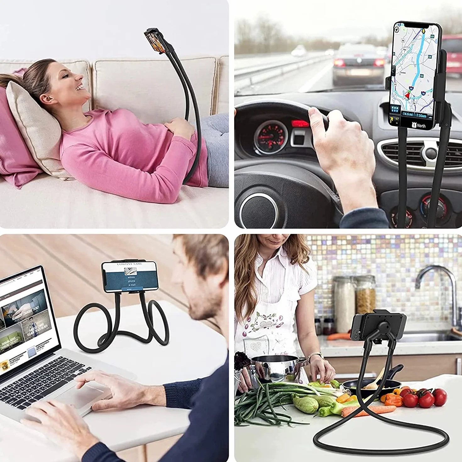 Support Telephone, Universelle Lit Support Téléphone Portable Cou 360° Porte Telephone Bureau avec Flexible Bras Long Multifonction Support Smartphone pour iPhone 13 12 11 Pro XS Max Galaxy S20