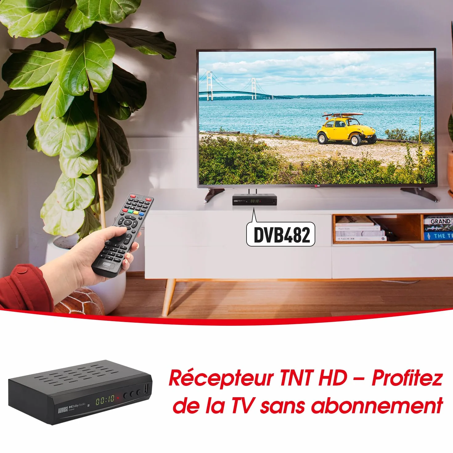 August DVB482 Décodeur Enregistreur TNT HD HDMI Full HD 1080p 2 chaînes simultanées