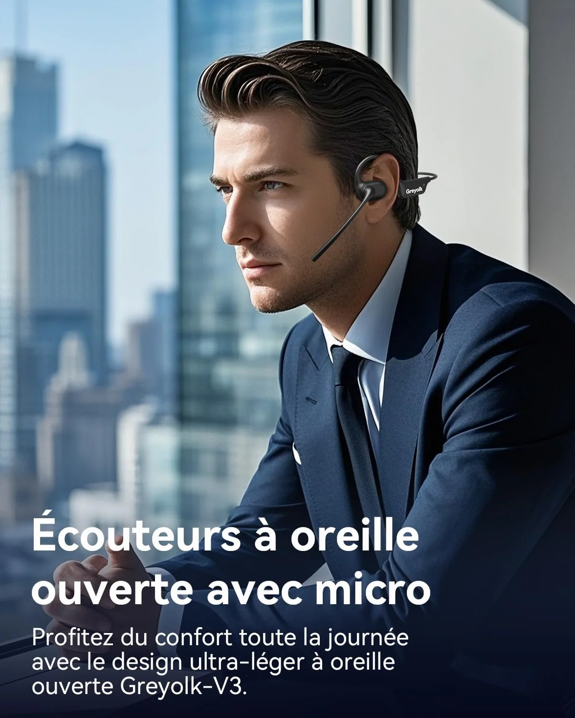 Casque Bluetooth à Oreilles Ouvertes, Microphone antibruit AI, Casque sans Fil à Conduction d'air, Batterie de 10 Heures, Design léger de 32 g pour Le Travail
