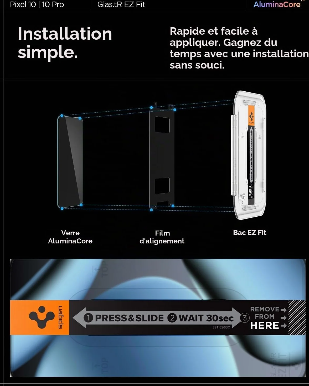 Spigen Glas.tR EZ Fit Verre Trempé pour Google Pixel 10, 10 Pro, Pixel 9, Pixel 9 Pro, 2 Pièces, Kit d'installation inclus, Dureté 9H, Résistant aux Rayures
