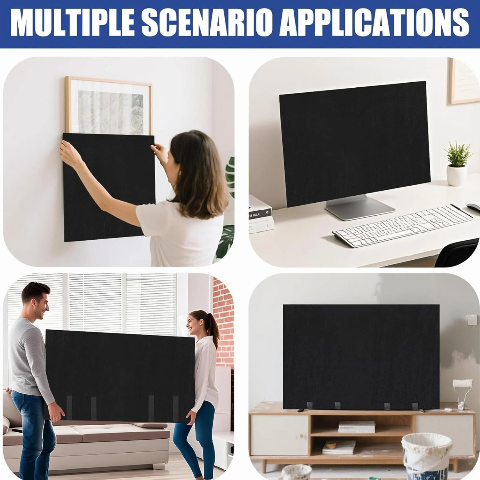 Boîte de déménagement TV 65 pouces, housse de protection complète pour déménagement avec sangles réglables, protection contre la poussière et les rayures en feutre pour écran plat 60 à 65 pouces