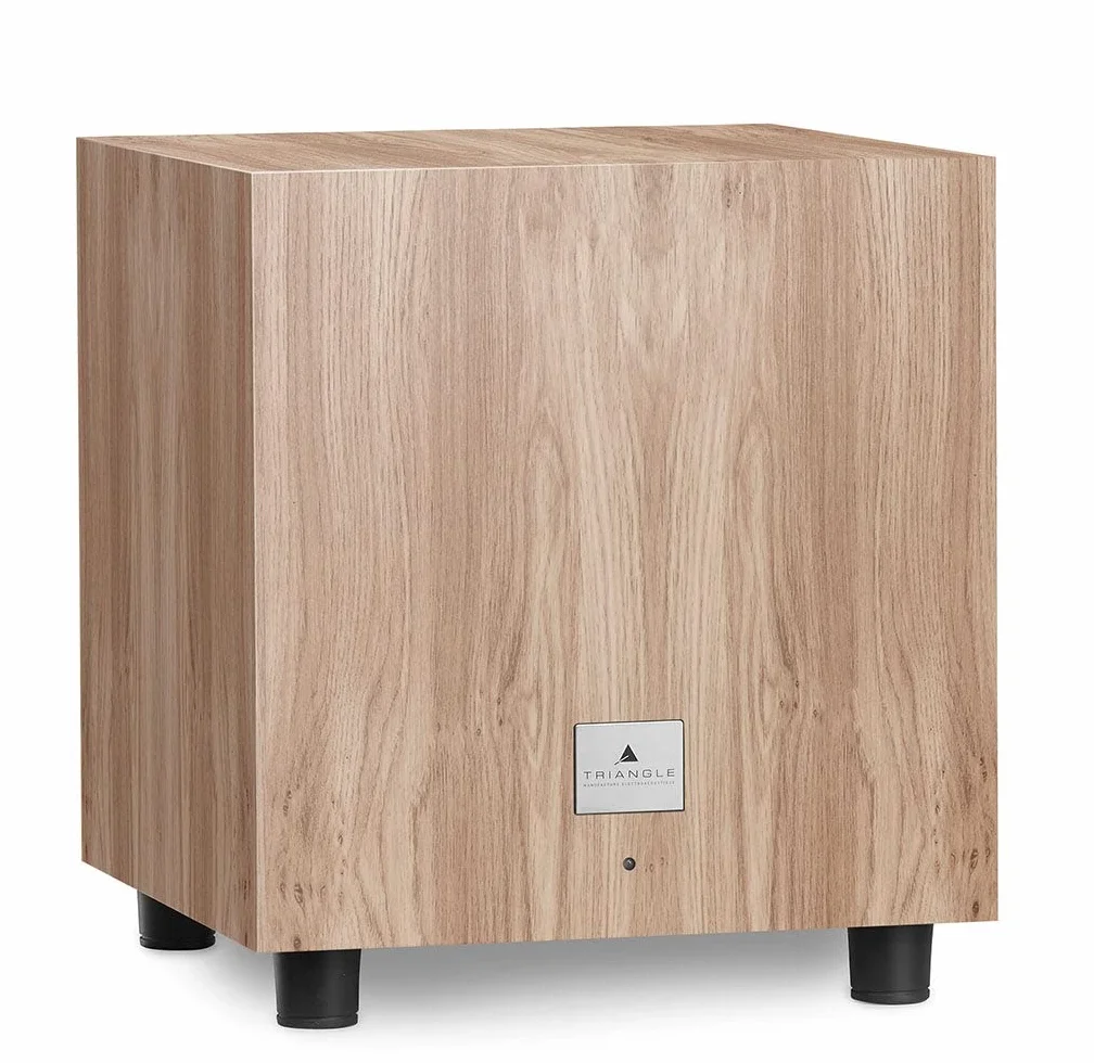 Triangle – Caisson de Basse Tales 340 avec Amplificateur 200W – Bass Reflex - Haut-Parleur 25 cm – Entrées RCA/LFE - Polyvalent Musique et Home-Cinéma - 342 x 383 x 357 mm - Chêne Clair