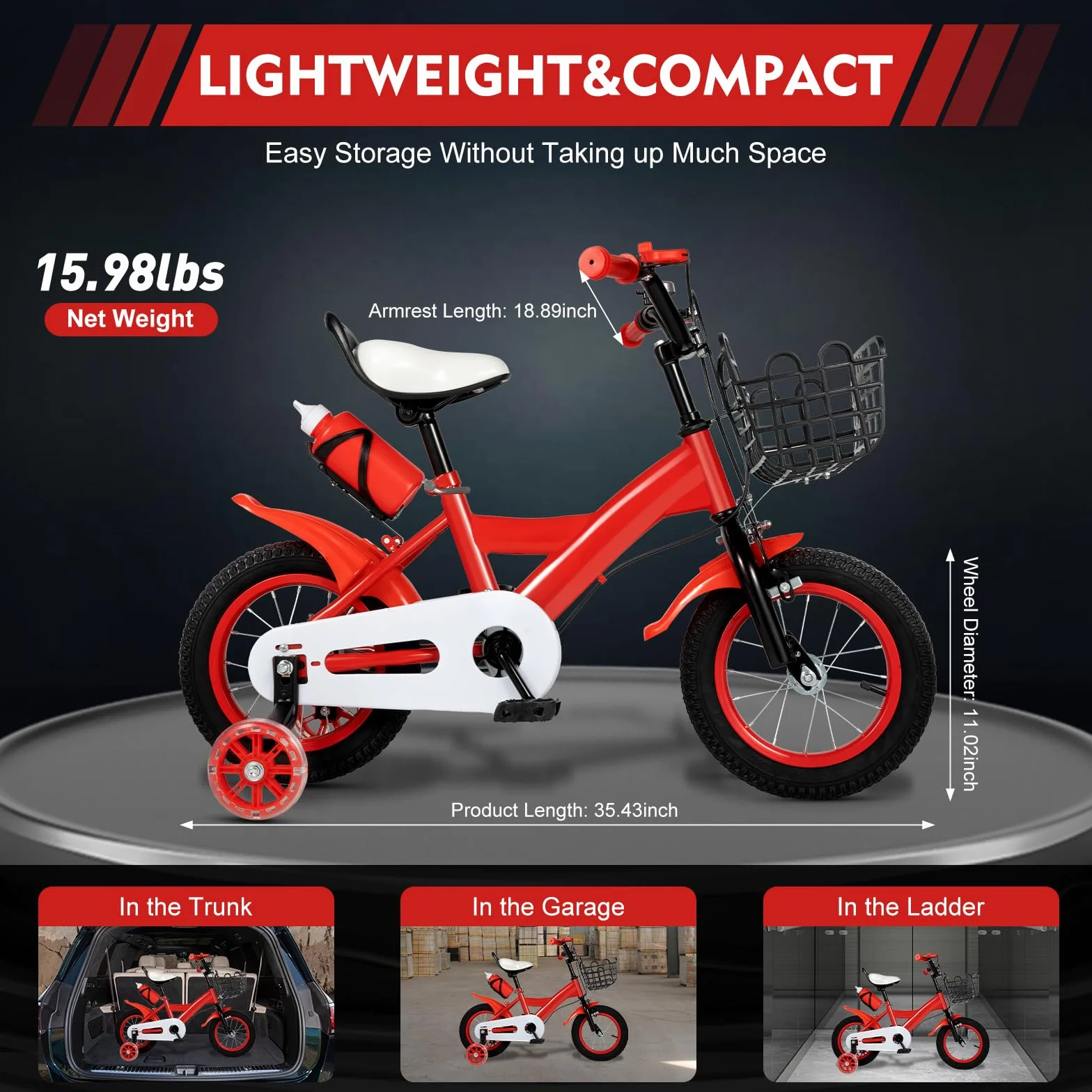 Vélo Enfant 12 Pouces Cadre Acier Carbone Double Frein Roues Stabilisatrices Panier Draisienne 3-9 Ans