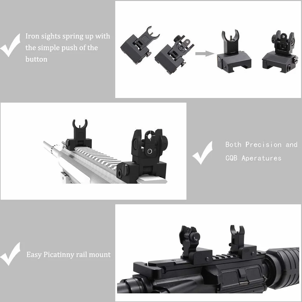 ACEXIER US Flip Up Avant Arrière Ensemble de Vue en Fer Double Demi-Lune Forme Viseurs pour Montage 20mm Fusil de Chasse Accessoires Airsoft