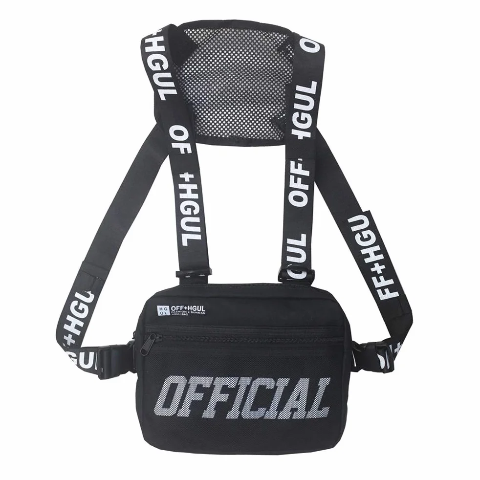 Unisexe Sac de poitrine hip-hop bandoulière gilet tendance sport randonnée Noir Taille unique