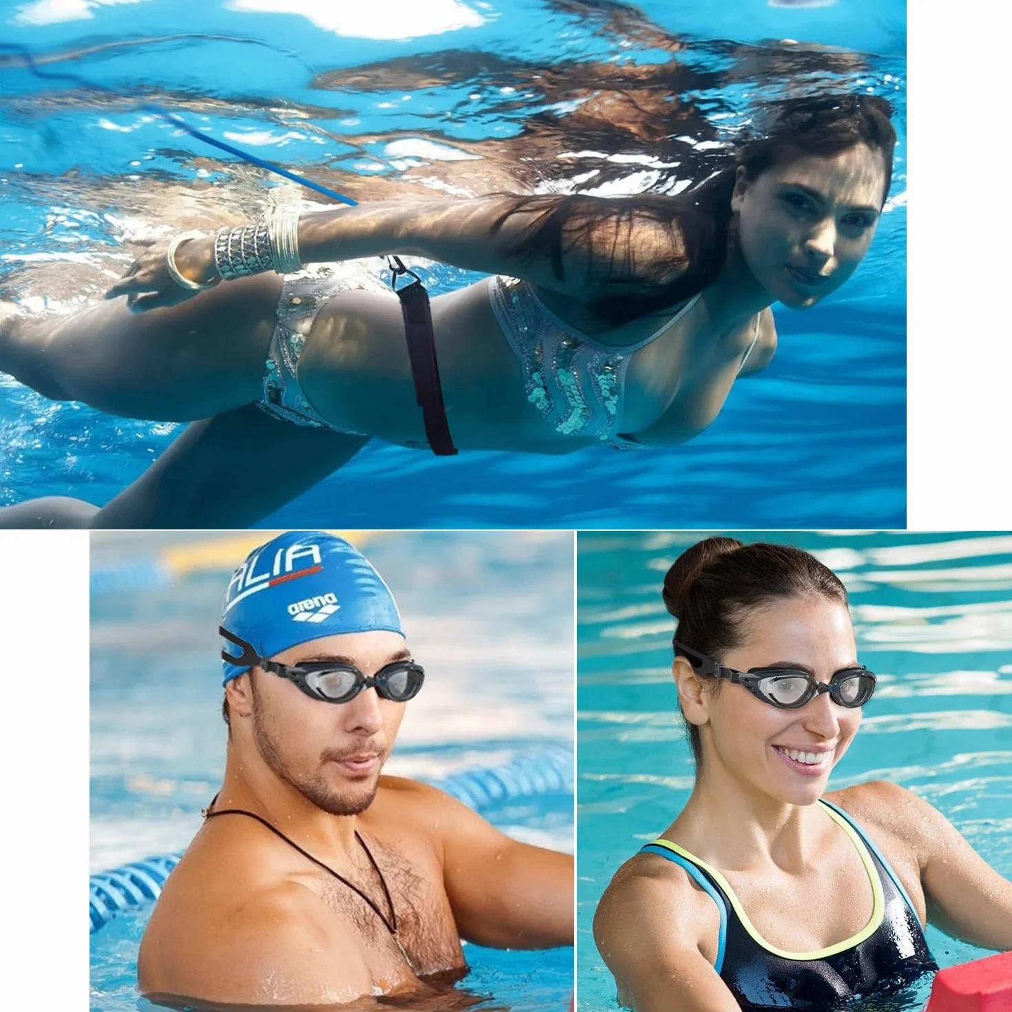 Elastique de Nage 4m avec Lunettes, Ceinture de Natation Réglable