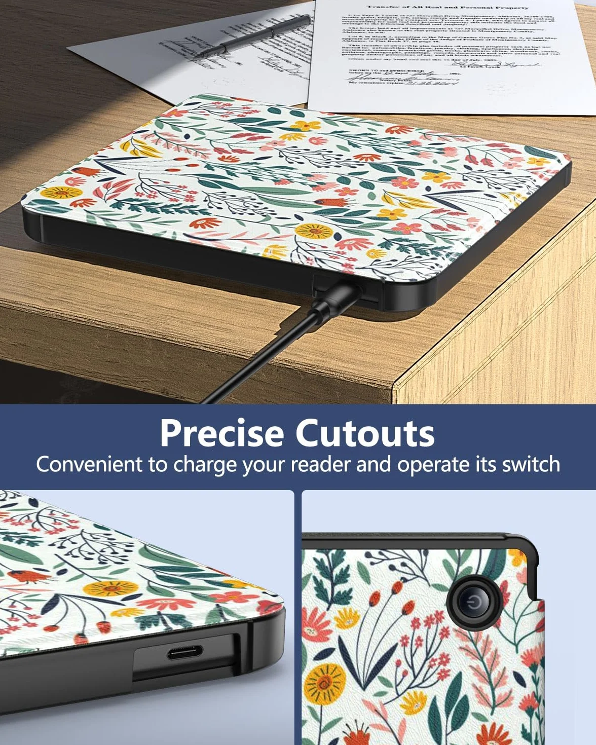 MoKo Coque pour Kobo Libra Colour 7 Pouces 2024, Étui de Protection Souple TPU Ultra-Mince et Léger Anti-Rayures avec Réveil/Sommeil Automatique pour Kobo Libra Colour Tablette 2024, Fleur