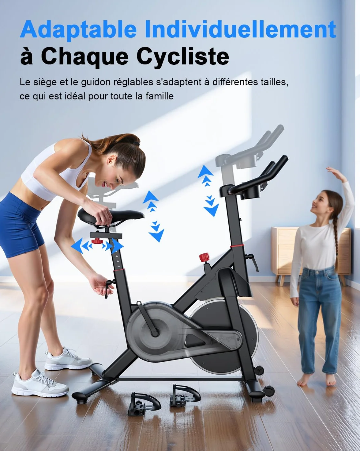 Vélo d'Appartement avec Écran LCD et Application, Résistance Magnétique Réglable, 136 kg