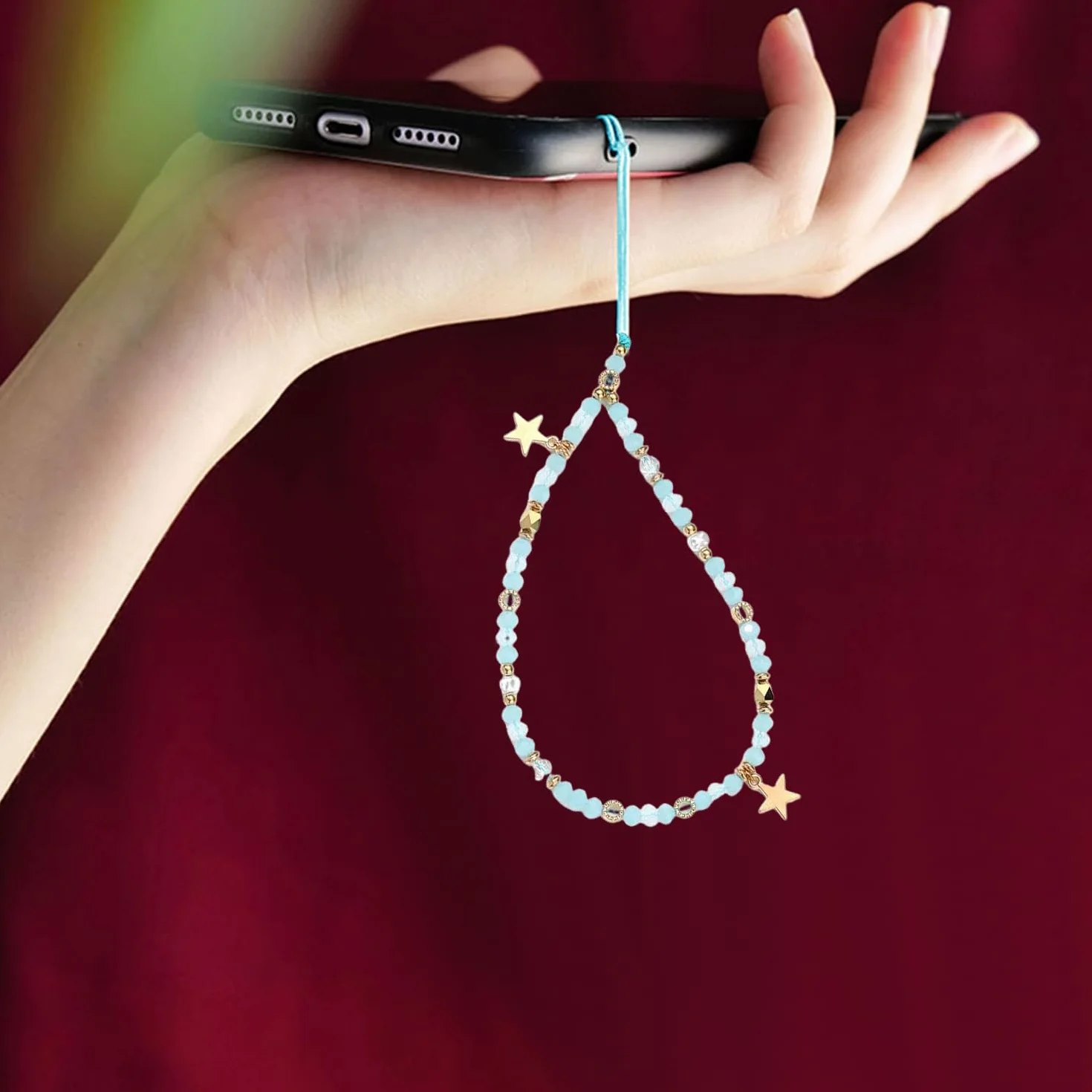 Chaîne Étoile 2 Pièces, Pendentif De Décoration De Téléphone Portable, Pendentif Mignon Amovible, Ceinture De Décoration De Poignet Quotidienne (Noir, Bleu).