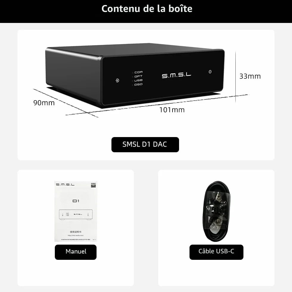 S.M.S.L D1 Hi-Res Audio Dac RohmBD34352EKVchip Touch Control RCA out 768kHz/32bit DSD512 THD+N 0.00038% MQA Audio DAC Dual USB/Optical/Coaxial input SNR126dB for phone/pad/PC/TV/DVD Home Desktop DAC