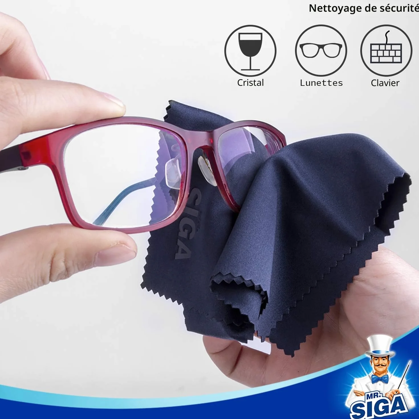 MR.SIGA Chiffons de Nettoyage, Lot de 6, en Microfibre Surchoix pour Lentilles, Lunettes, Ecrans, Tablettes, Glasse, 6 x 7 Pouces (15 x 18 cm), Marine/Gris