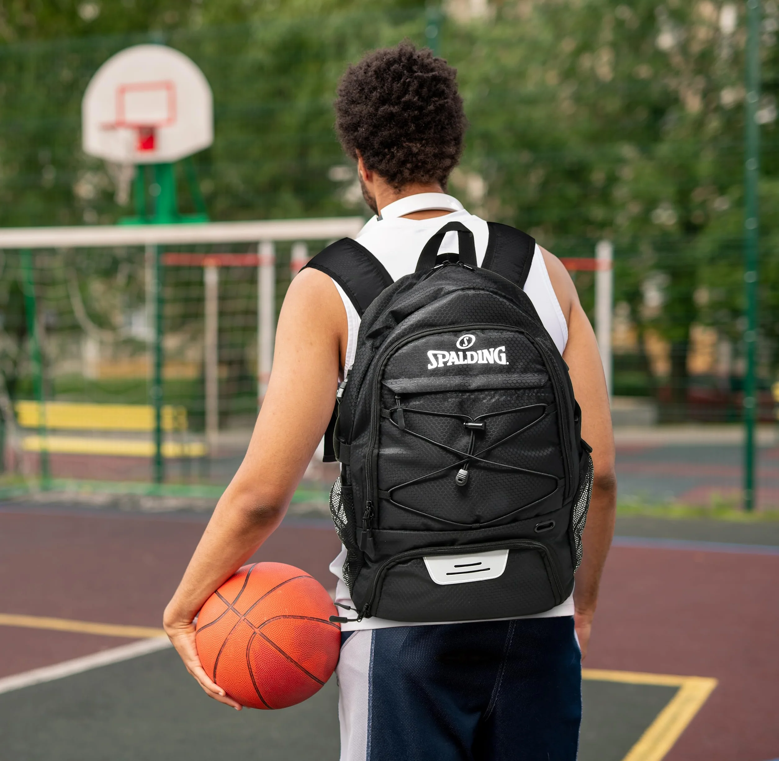 Spalding Sac à dos de basket-ball noir avec compartiment à chaussures et ballon