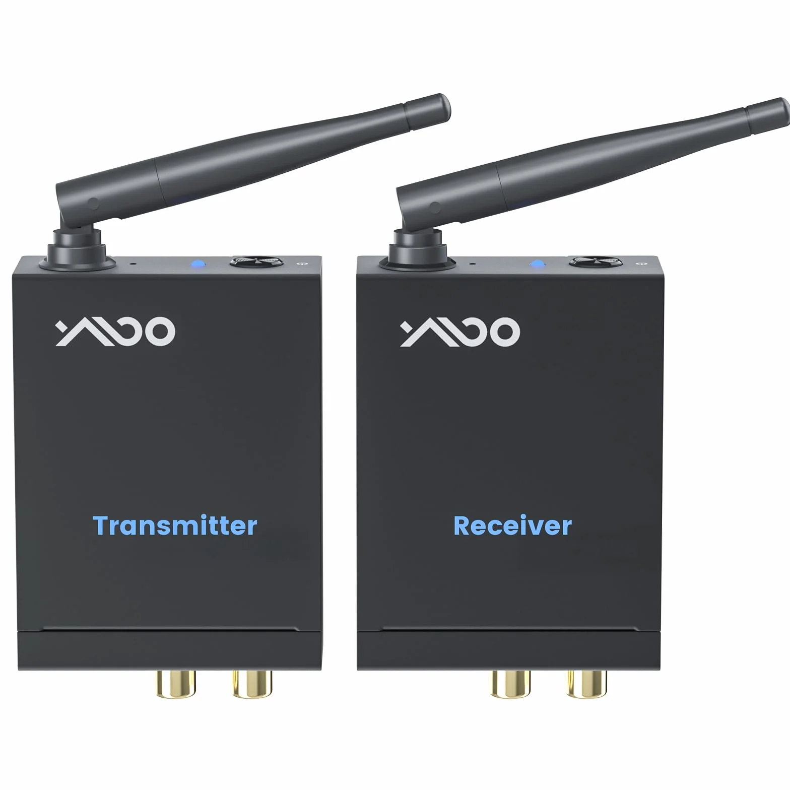 YMOO Wireless émetteur-récepteur de Transmission Audio 2,4 GHz, Adaptateur Audio Jack RCA 3,5 mm, Faible Latence 20ms, stéréo HiFi 48 kHz/24 Bits pour TV/PC vers Caisson de Basses/Haut-Parleur/ampli