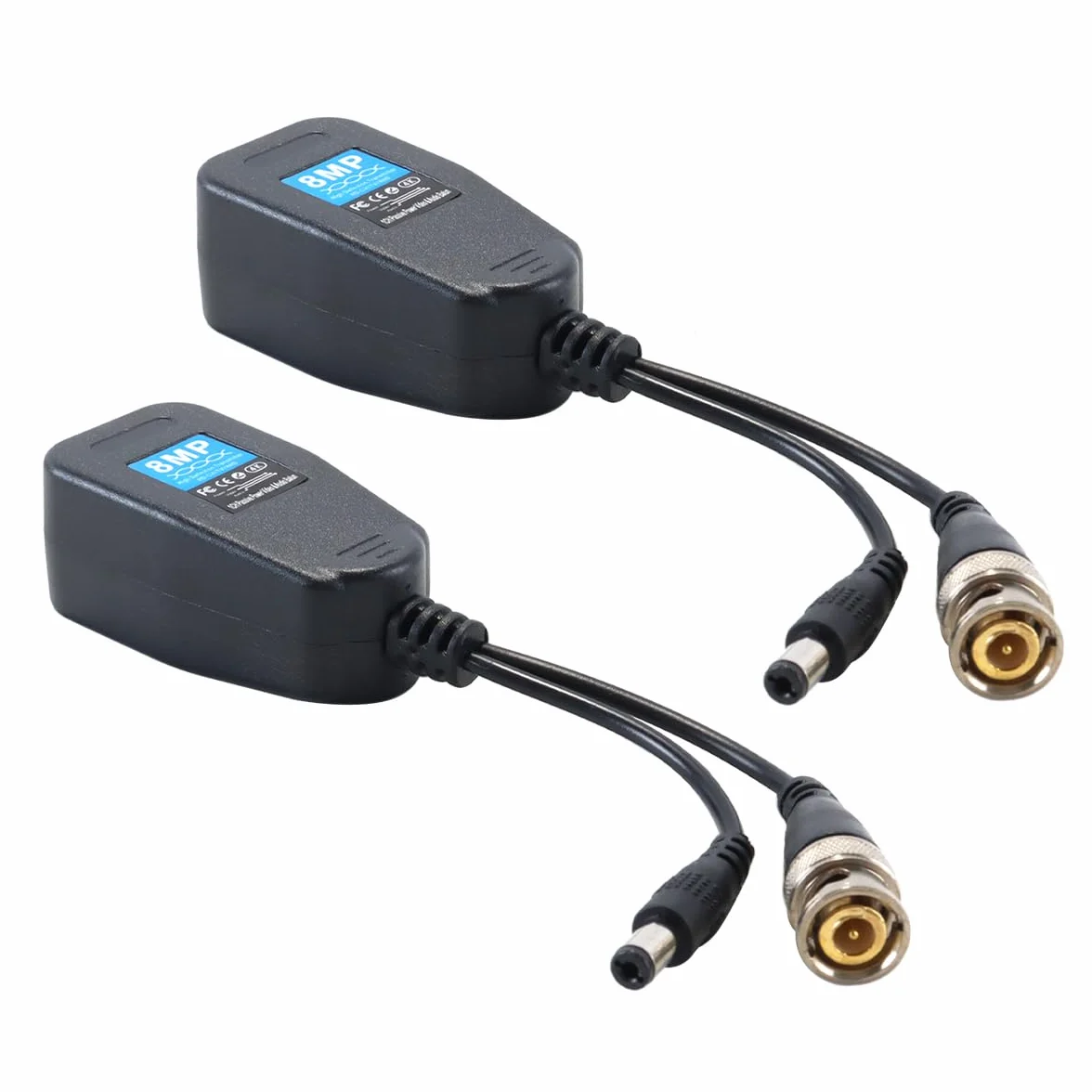 Émetteur à Paire torsadée 2 pcs pv 2-en-1, connecteur émetteur-récepteur d'alimentation vidéo bnc avec signaux HD-cvi, HD-tvi, HD-ahd