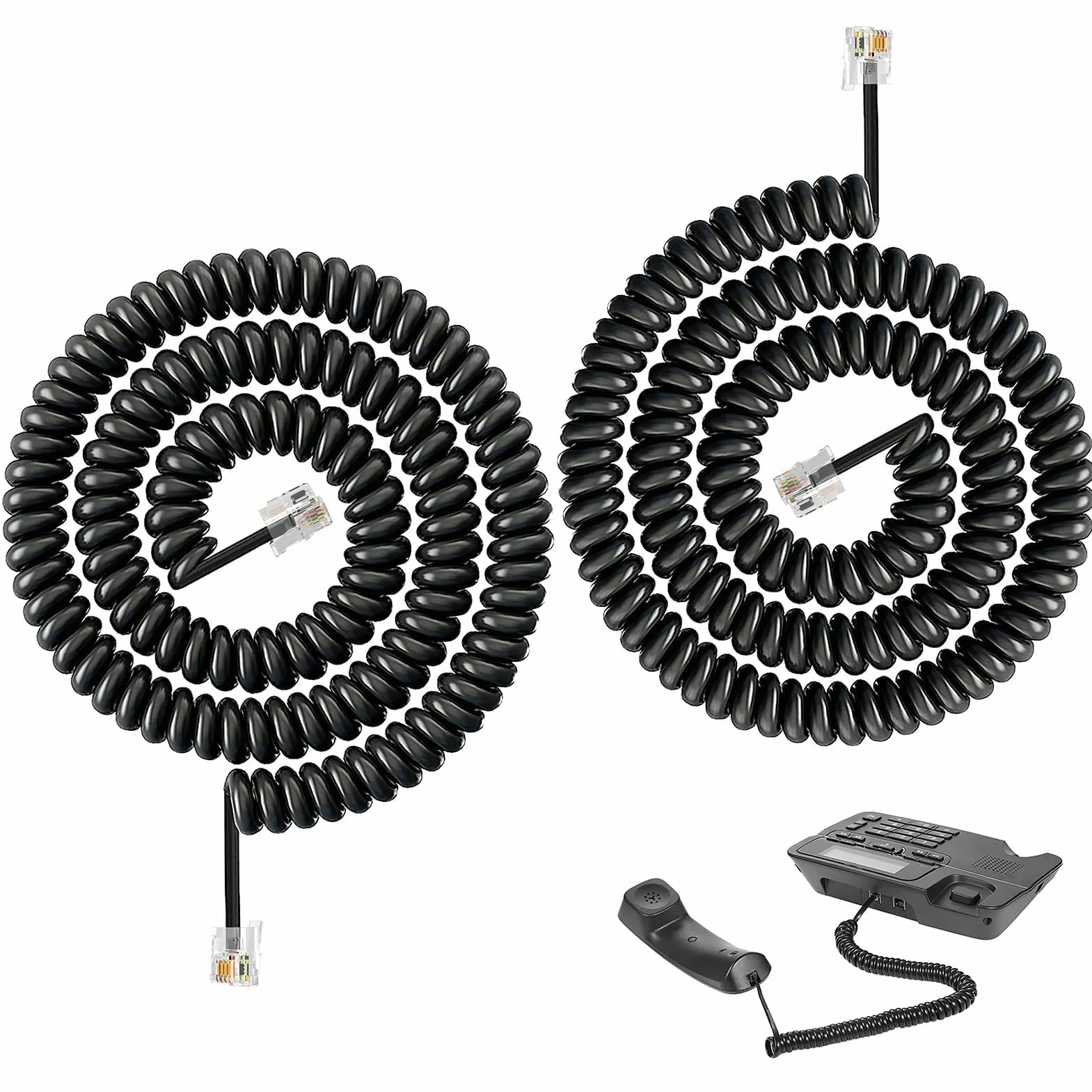 Lot de 2 Câbles Téléphoniques RJ9 RJ10 Torsadés Noirs, Cable Telephone Fixe1 à 3 Mètres, Câble pour Combiné de Téléphone Fixe, Cable Telephonique 4P4C, Câble de Connexion Téléphonique Torsadé Fixe