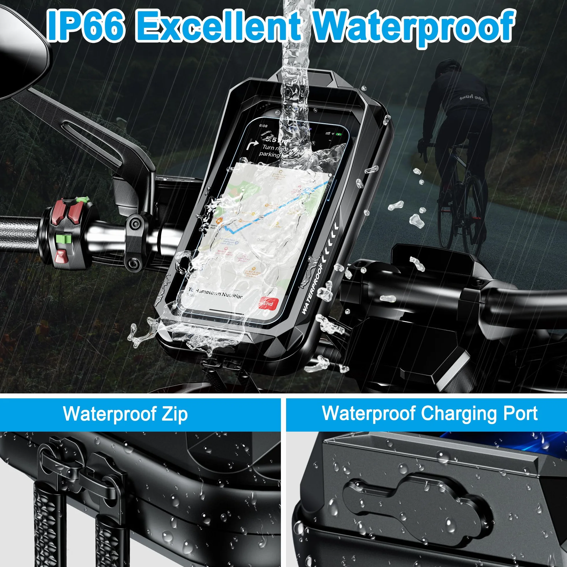 Support Téléphone Vélo Moto Universel 360° Rotation Porte Telephone Velo Guidon Etanche Support Telephone Trotinette Electrique Scooter avec Ecran Tactile pour Smartphones