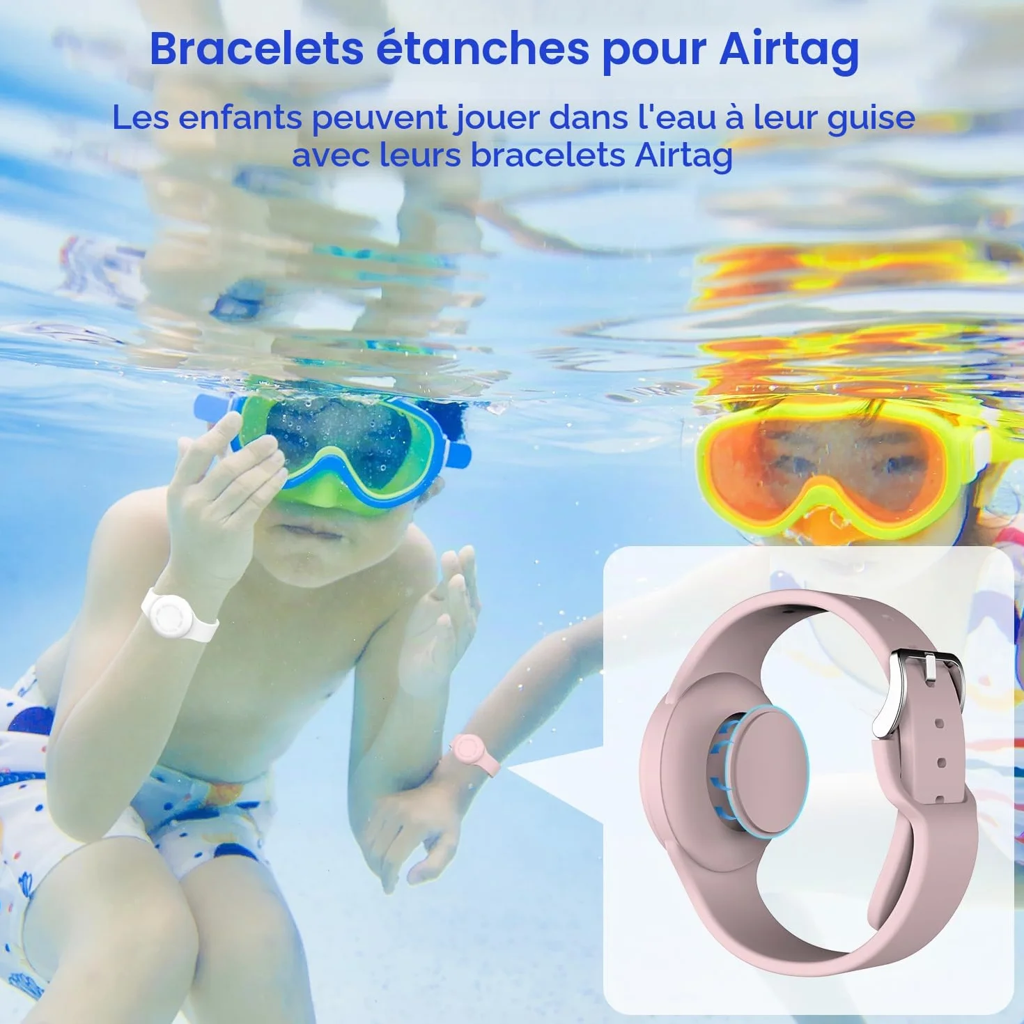 R-fun Lot de 2 Bracelets étanches pour Enfants compatibles avec Apple Air Tag Tracker avec Silicone Souple, Coque Anti-Perte pour Enfants, Blanc/Rose