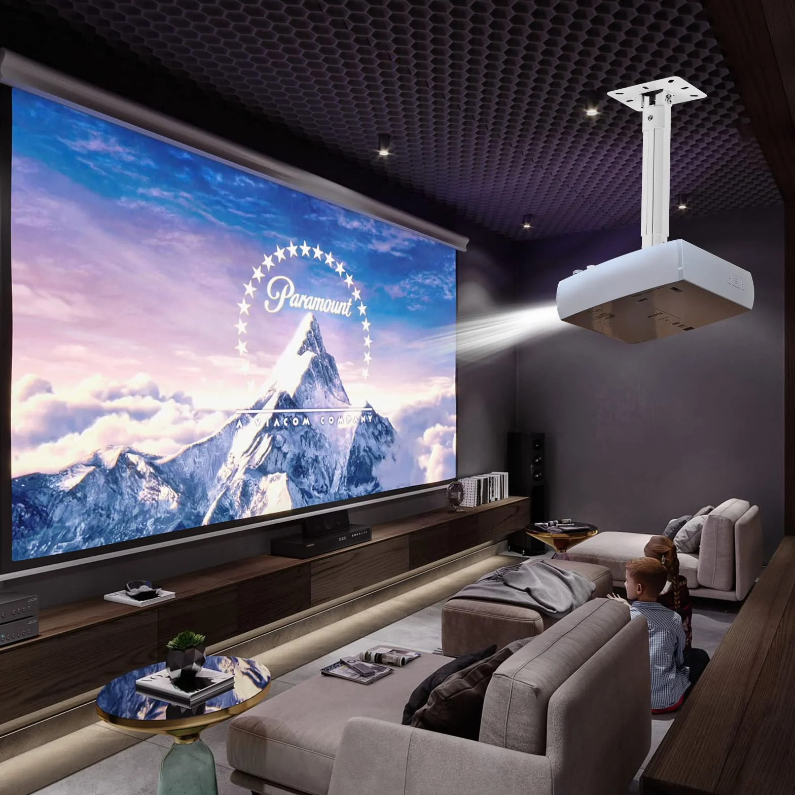 Support Videoprojecteur Plafond Suptek, Support Mural Universel pour Projecteur avec Perche 34-54 cm, jusqu'à 13,6 kg, Blanc PR05W