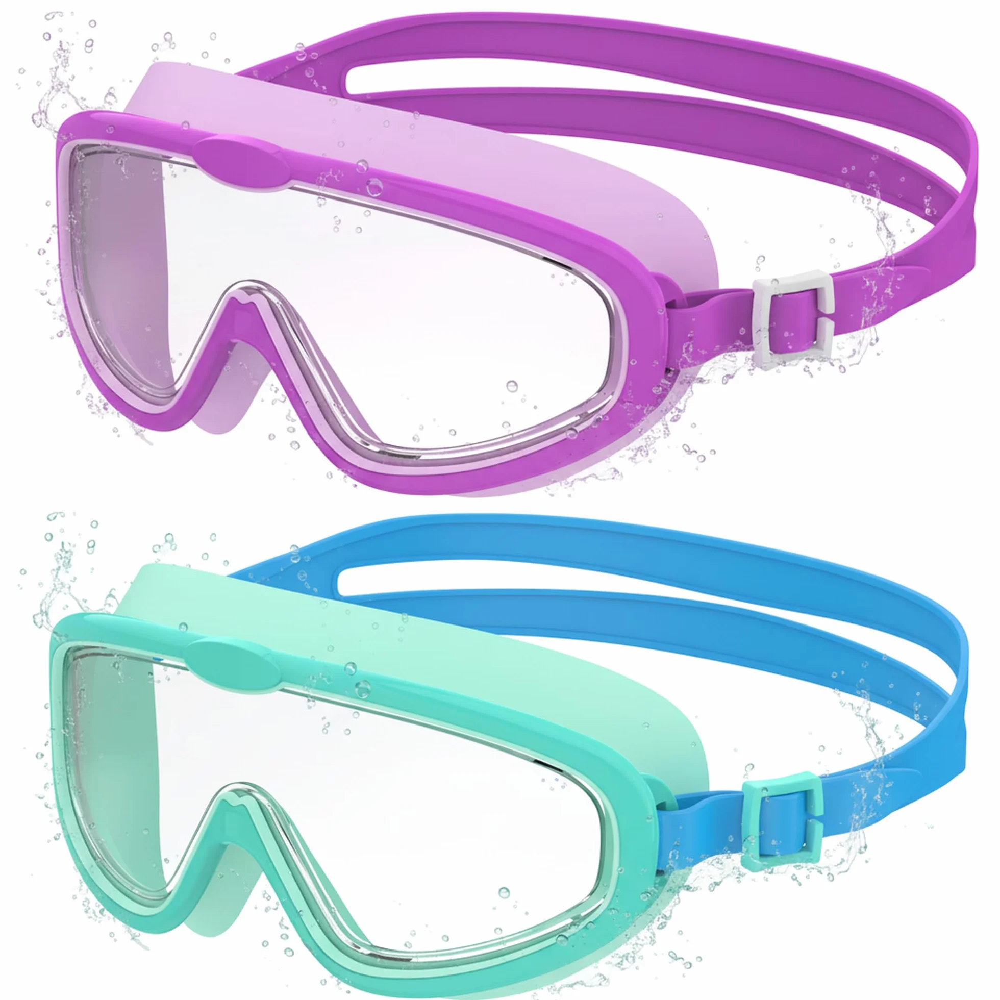 Lunettes de Natation Enfants Grand Cadre Anti-Buée Protection UV Réglage Rapide Silicone Unisexes 3-14 Ans
