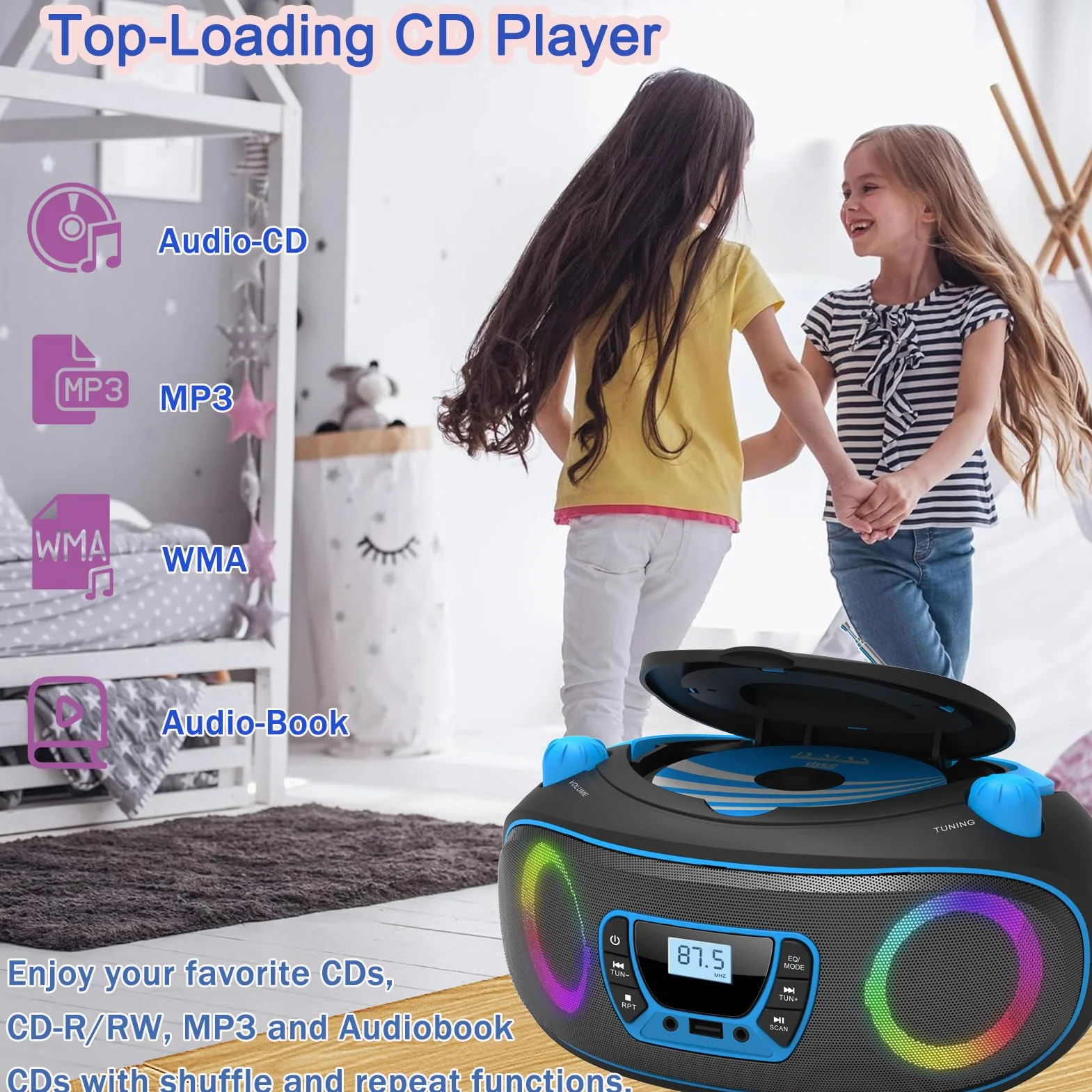 Lecteur CD stéréo Portable Boombox Bluetooth Radio FM USB AUX