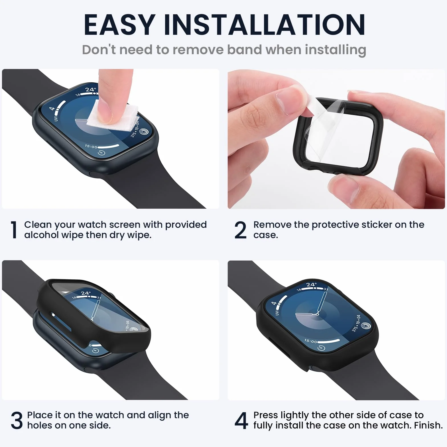 Kamita [3Pièces] Coque pour Apple Watch Série SE 3/SE 2/6/5/4 40mm, Étui de Protection avec Protecteur d'écran en Verre Trempé, PC Bumper Case Antichoc Housse pour iWatch 6/iWatch 5/iWatch4 (Clair*3)