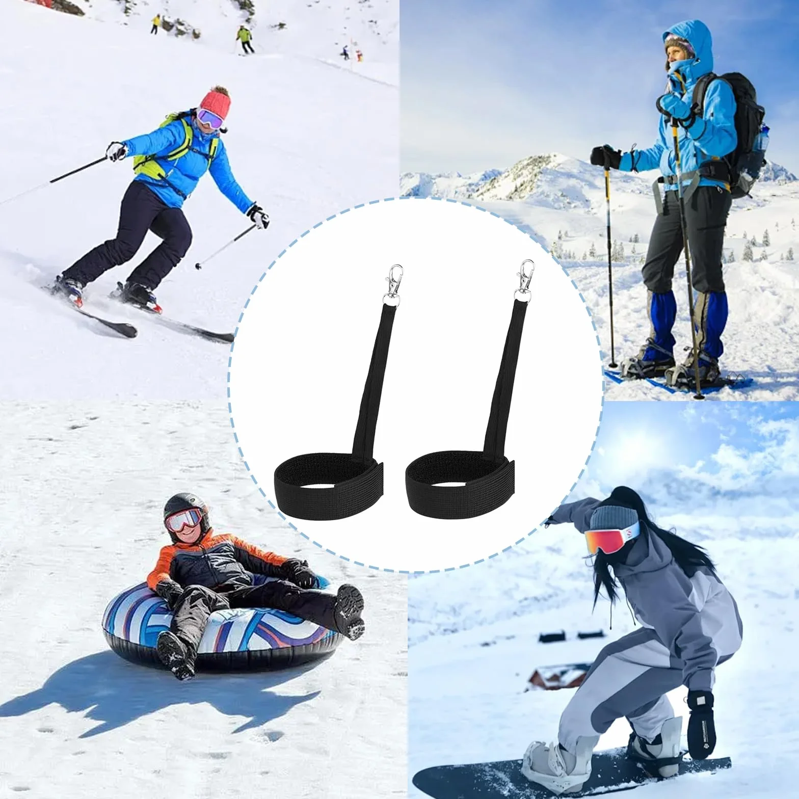 Sangles Gants Ski Nylon avec Bouton Métal pour Snowboard Accessoires