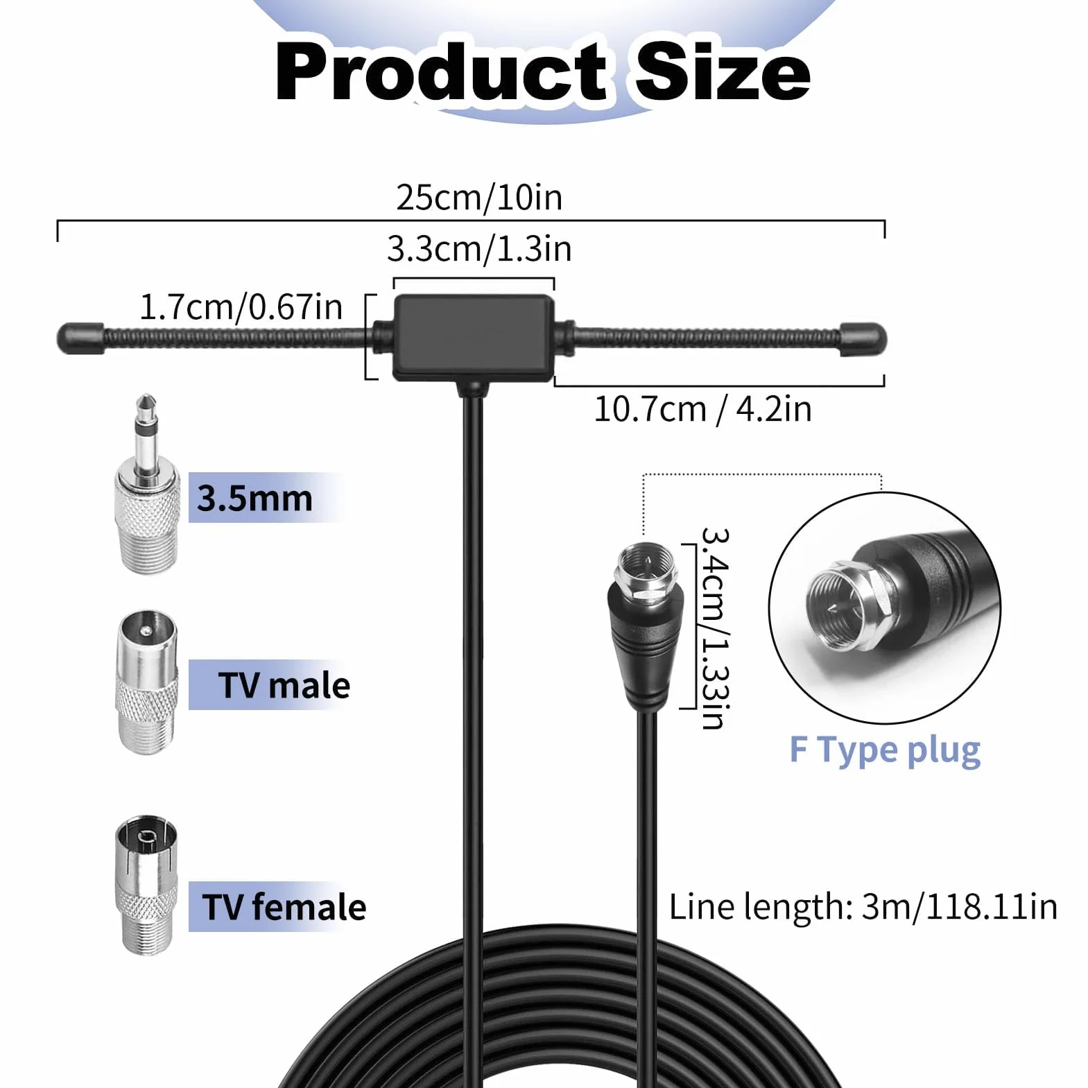 Antenne FM Radio Interieur 75 Ohms avec Câble 3 Métres et 3 Adaptateurs, Compatible avec Les Systèmes Audio Yamaha, Denon, Marantz et Onkyo, Réception Haute Fidélité pour Home Cinéma Tuner HiFi