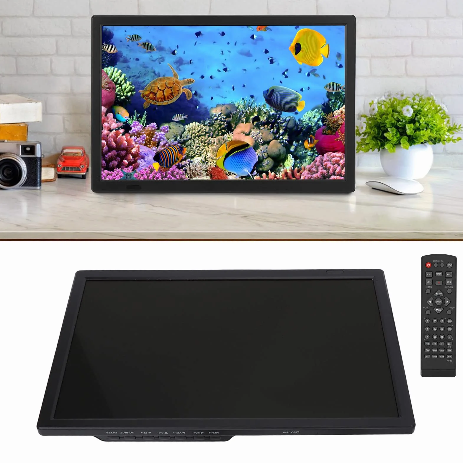 TV Numérique Portable 16 Pouces ATSC, Lecteur Vidéo HDMI avec Support, Kit de Télévision Numérique Haute Sensibilité, Vidéo 1080p, MP3, MP4, pour la Maison, la Voiture, Les Voyages en Plein Air