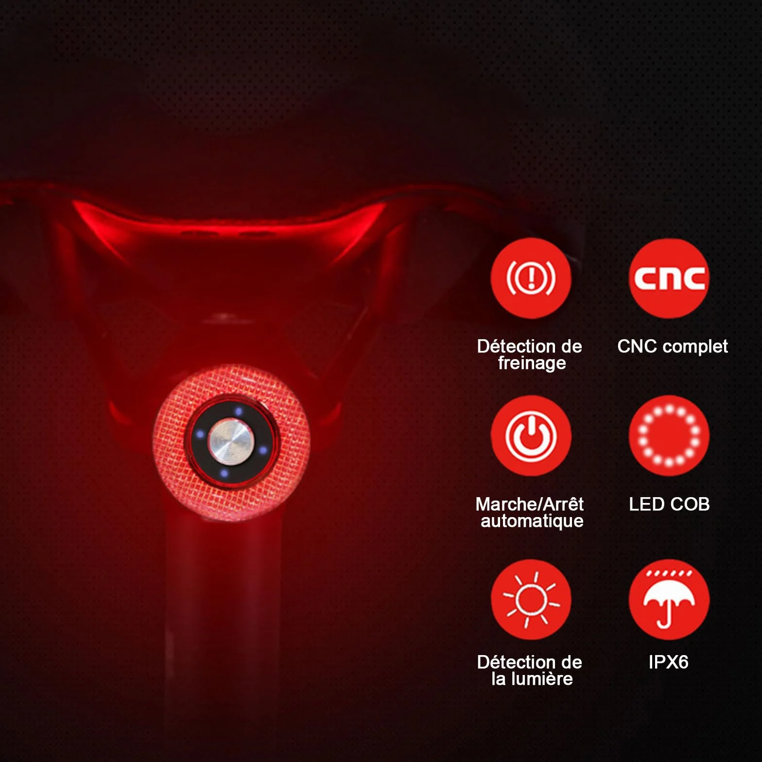 EBUYFIRE Feu arrière vélo Intelligent USB Rechargeable IPx6 Etanche 4 Modes LED