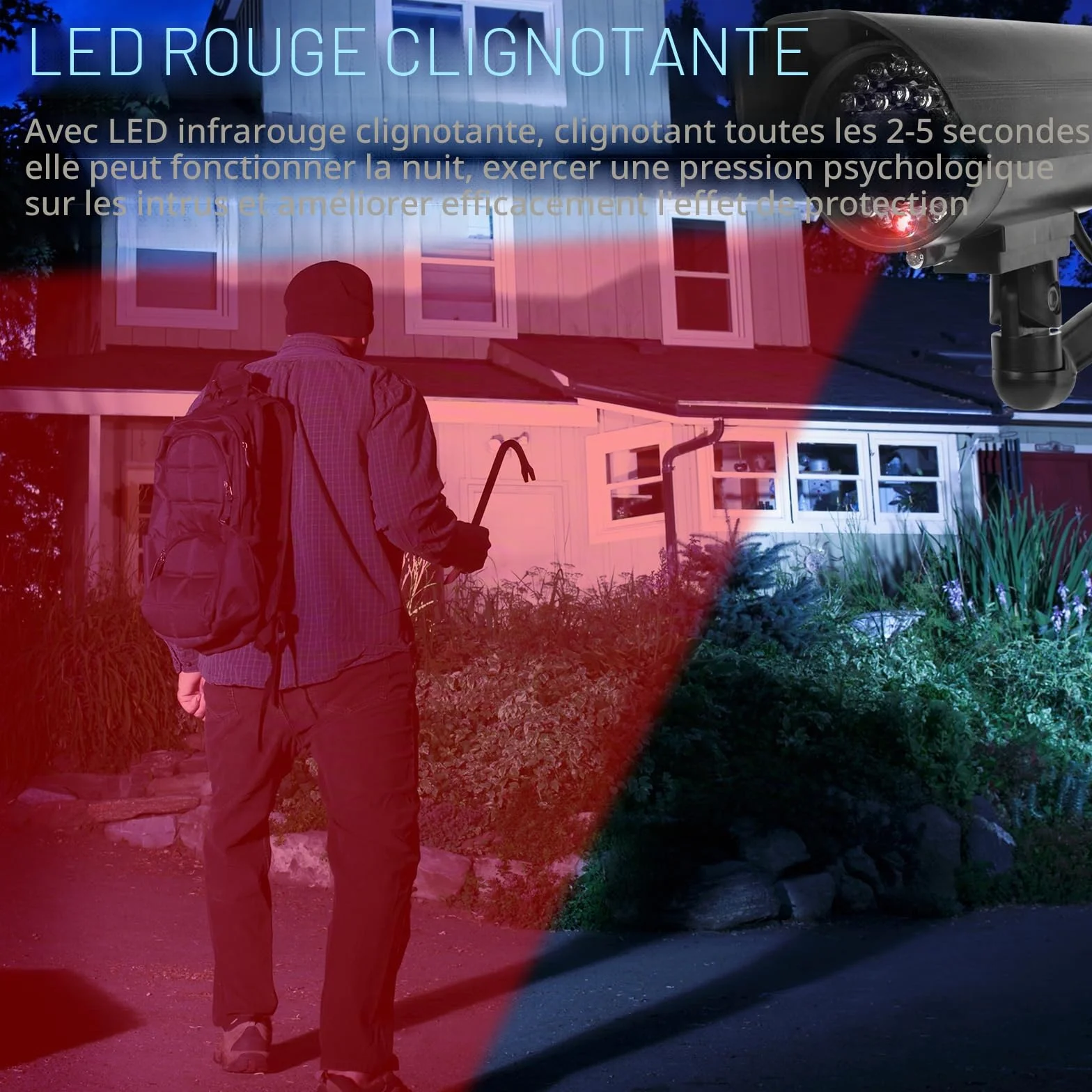 Sporgo Caméra Factice 3 Pièces: Caméra de Surveillance Factice Extérieure avec Lumière LED Rouge Clignotante, Caméra de Surveillance Factice Fausse Caméra de Sécurité pour Intérieur et Extérieur (Noir