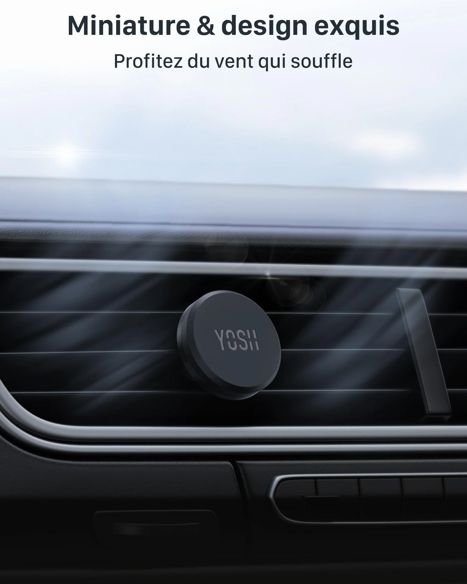 YOSH Support Telephone Voiture Magnetique, [Magnétisme Puissant] Porte Téléphone Voiture Aimanté pour iPhone 16 15 14 Pro Max Plus, Samsung Huawei Xiaomi & Android Smartphone [avec Plaque de métal]