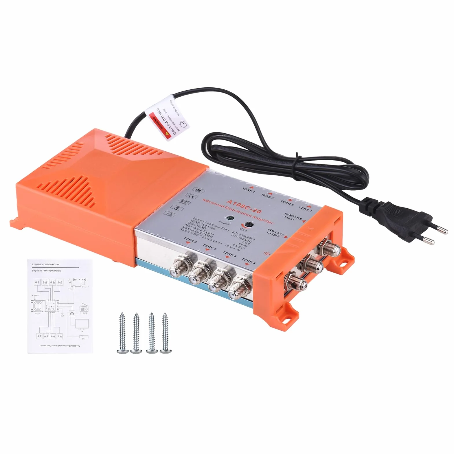 Weytoll Amplificateur de Distribution 8 Voies MATV Satellite Intérieur 20 dB Filtre 4G