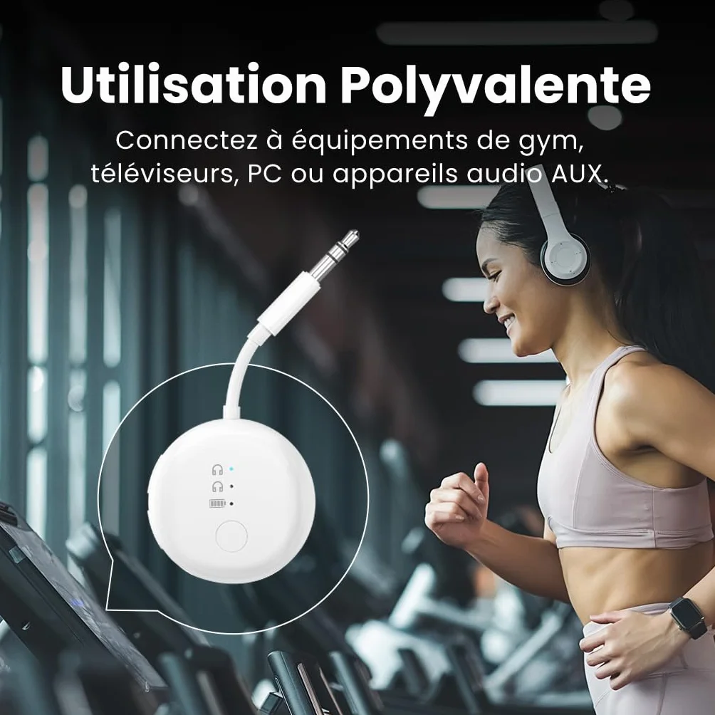 Avantree SoundJet R1 Adaptateur Avion Bluetooth aptX Adaptive 20 h Autonomie Transmetteur Audio sans Fil Puce Qualcomm Blanc
