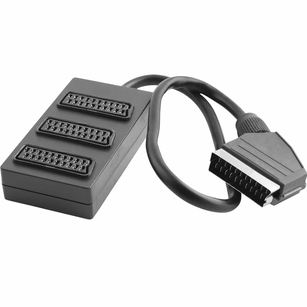 câble adaptateur répartiteur péritel skart box cBH1008 b boitier-distributeur péritel - 3 prises 3 x prise femelle 21pol + 0,4 m de câble