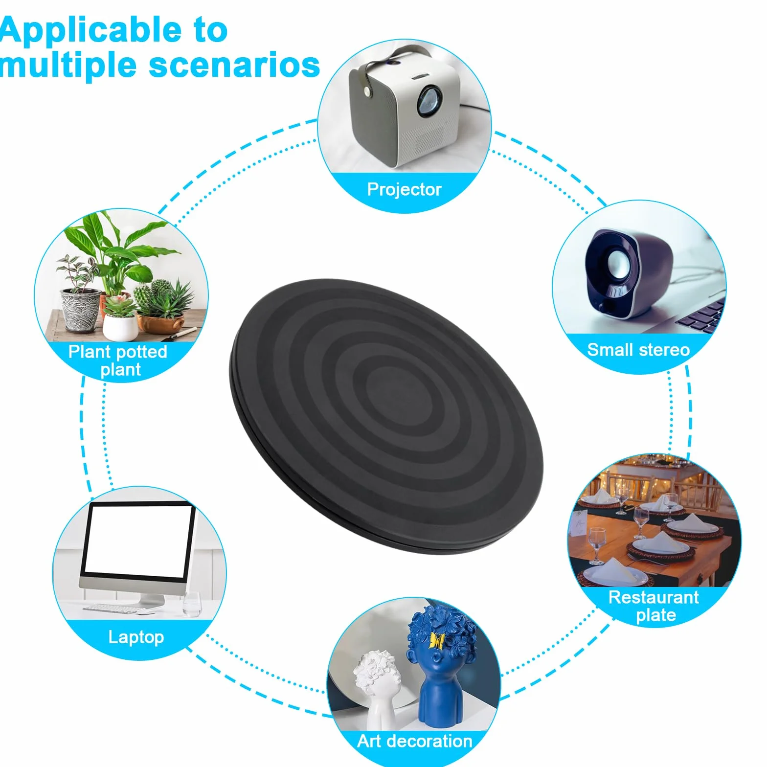 20cm Support Plaque Tournant Rotatif, 360° Pivotant Plateau Tournante avec Roulements à Billes en Acier, Heavy Duty Tourne-Disque Rond Rotatif pour TV Artisanat Plantes à Bonsaï, Noir