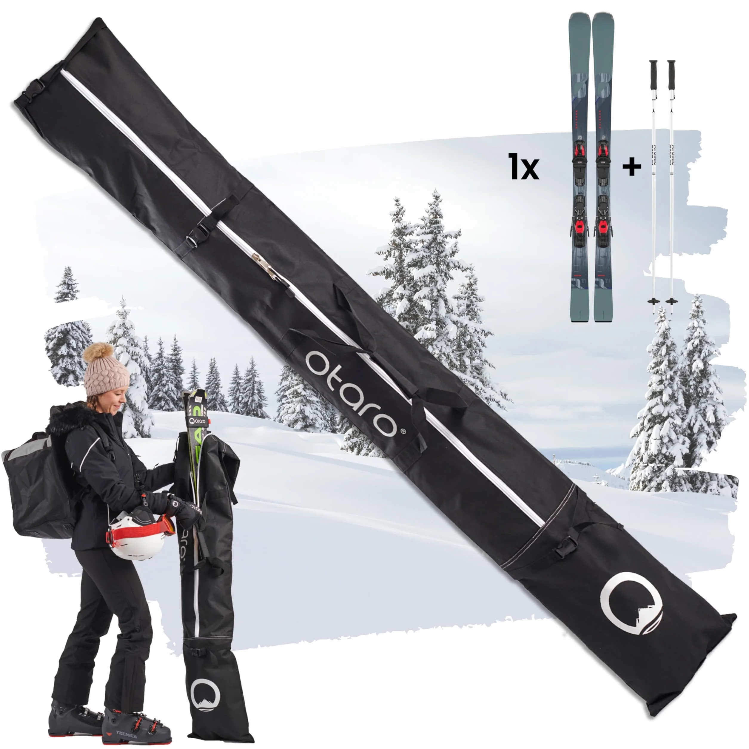 Otaro Housse de Ski réglable Hydrofuge pour 1 et 2 Paires Sac de Skis